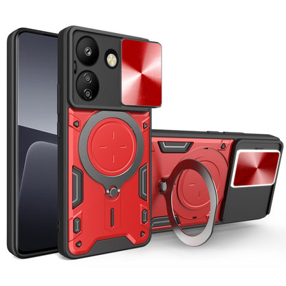 For Xiaomi Redmi 13C 4G CD Texture Sliding Camshield Magnetic Holder Phone Case(Red) - 13C Cases by buy2fix | Online Shopping UK | buy2fix