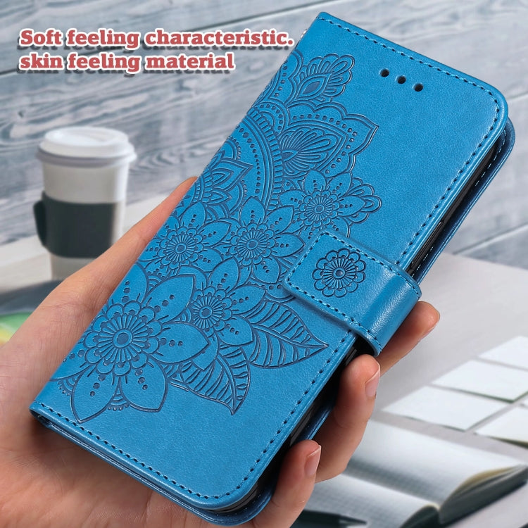 For Xiaomi Redmi K70 / K70 Pro 7-petal Flowers Embossing Leather Phone Case(Blue) - K70 Pro Cases by buy2fix | Online Shopping UK | buy2fix