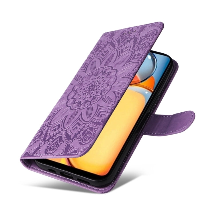 For Xiaomi Redmi 13C 4G Embossed Sunflower Leather Phone Case(Purple) - 13C Cases by buy2fix | Online Shopping UK | buy2fix