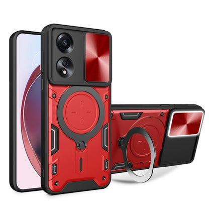 For OPPO A58 4G Global CD Texture Sliding Camshield Magnetic Holder Phone Case(Red) - OPPO Cases by buy2fix | Online Shopping UK | buy2fix