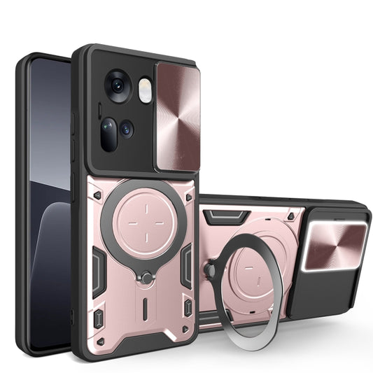 For OPPO Reno11 5G Global CD Texture Sliding Camshield Magnetic Holder Phone Case(Pink) - Reno11 Cases by buy2fix | Online Shopping UK | buy2fix