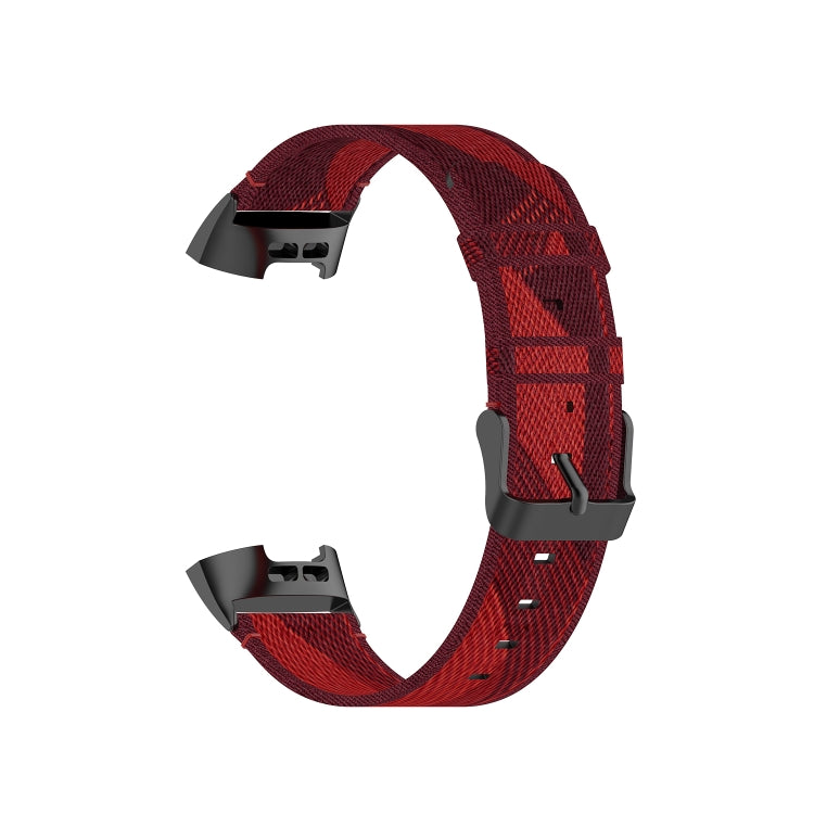 For Fitbit Charge 4 / Charge 3 / Charge 3 SE Stainless Steel Head Grain Nylon Denim Replacement Strap Watchband(Red Stripe) - Watch Bands by buy2fix | Online Shopping UK | buy2fix