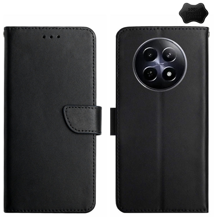 For Realme 12 5G Global Genuine Leather Fingerprint-proof Flip Phone Case(Black) - Realme Cases by buy2fix | Online Shopping UK | buy2fix