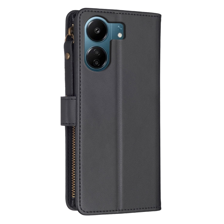 For Xiaomi Redmi 13C 9 Card Slots Zipper Wallet Leather Flip Phone Case(Black) - 13C Cases by buy2fix | Online Shopping UK | buy2fix