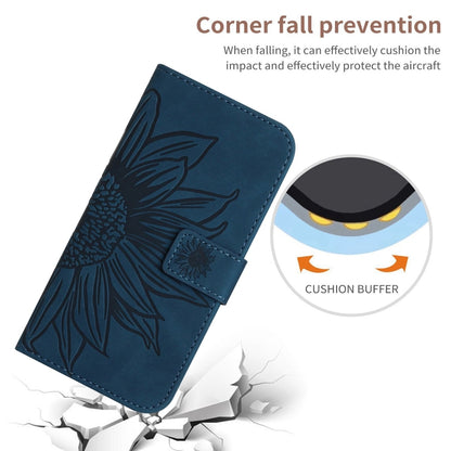 For iPhone 16 Skin Feel Sun Flower Embossed Flip Leather Phone Case with Lanyard(Inky Blue) - iPhone 16 Cases by buy2fix | Online Shopping UK | buy2fix