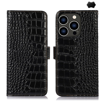 For iPhone 16 Pro Max Crocodile Top Layer Cowhide Leather Phone Case(Black) - iPhone 16 Pro Max Cases by buy2fix | Online Shopping UK | buy2fix