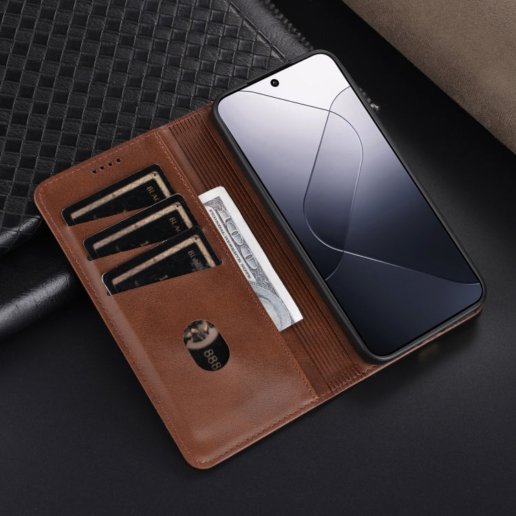 For Xiaomi 14 Pro AZNS Magnetic Calf Texture Flip Leather Phone Case(Light Brown) - 14 Pro Cases by AZNS | Online Shopping UK | buy2fix