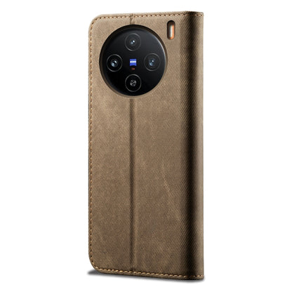 For vivo X100 Pro Denim Texture Flip Leather Phone Case(Khaki) - X100 Pro Cases by imak | Online Shopping UK | buy2fix