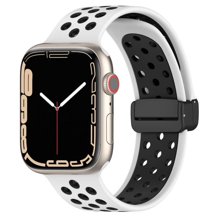 For Apple Watch 7 45mm Magnetic Buckle Silicone Watch Band(White Black) - Watch Bands by buy2fix | Online Shopping UK | buy2fix