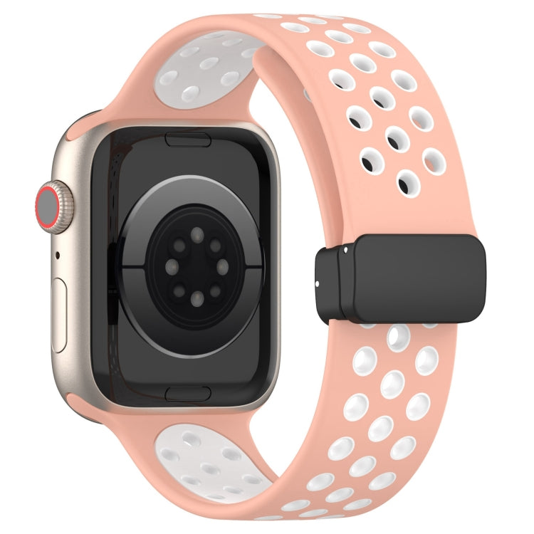 For Apple Watch 42mm Magnetic Buckle Silicone Watch Band(Pink White) - Watch Bands by buy2fix | Online Shopping UK | buy2fix