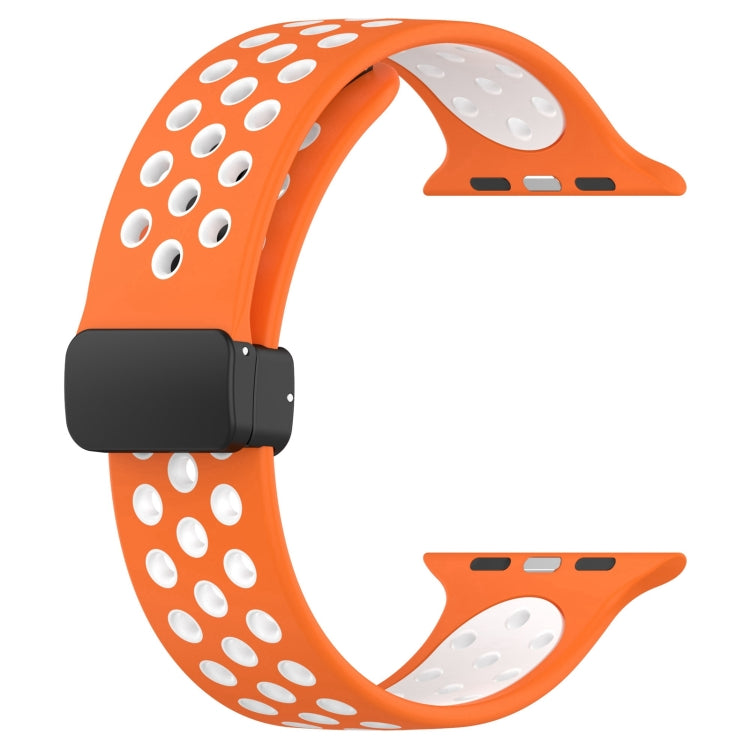 For Apple Watch 38mm Magnetic Buckle Silicone Watch Band(Orange White) - Watch Bands by buy2fix | Online Shopping UK | buy2fix