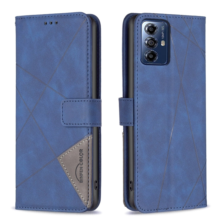 For Motorola Moto G Play 2024 Magnetic Buckle Rhombus Texture Leather Phone Case(Blue) - Motorola Cases by buy2fix | Online Shopping UK | buy2fix