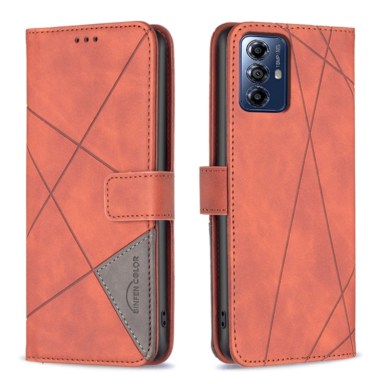 For Motorola Moto G Play 2024 Magnetic Buckle Rhombus Texture Leather Phone Case(Brown) - Motorola Cases by buy2fix | Online Shopping UK | buy2fix
