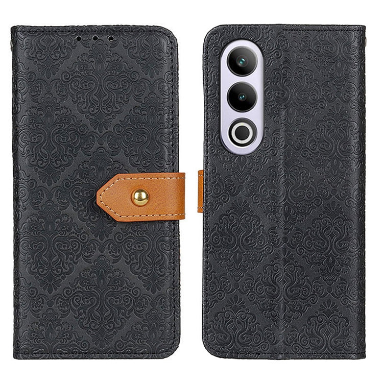 For OnePlus Nord CE4 5G / K12 5G European Floral Embossed Flip Leather Phone Case(Black) - OnePlus Cases by buy2fix | Online Shopping UK | buy2fix