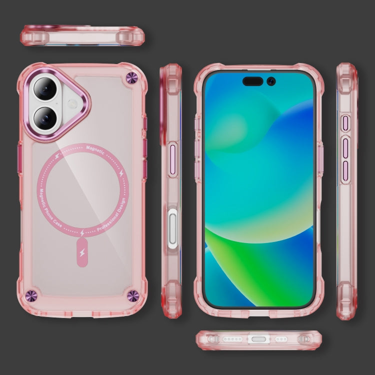 For iPhone 16 Skin Feel TPU + PC MagSafe Magnetic Phone Case(Transparent Pink) - iPhone 16 Cases by buy2fix | Online Shopping UK | buy2fix