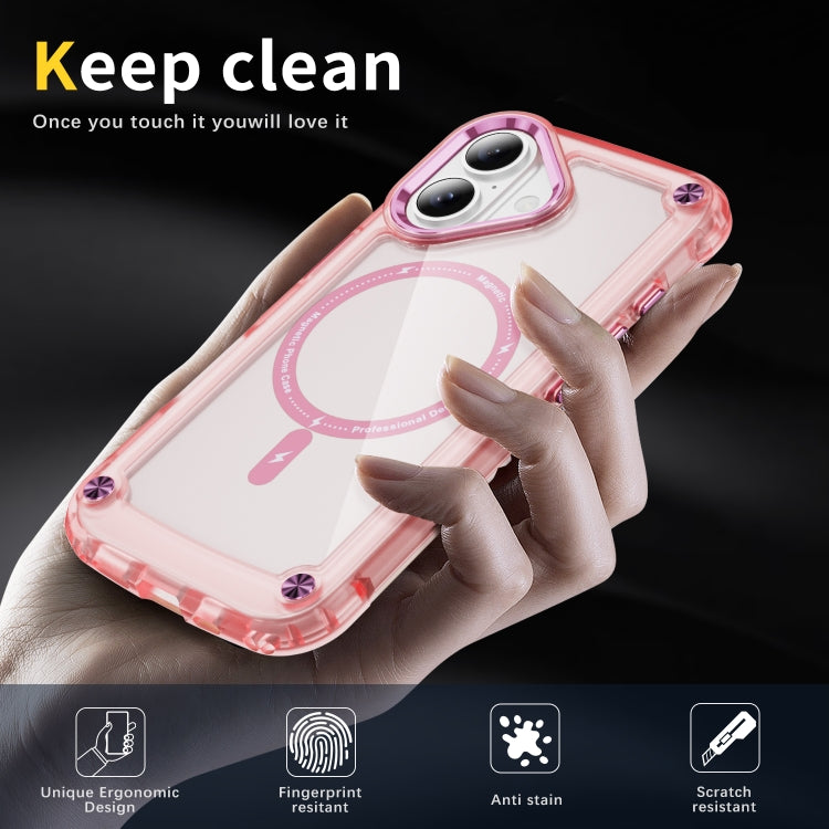 For iPhone 16 Skin Feel TPU + PC MagSafe Magnetic Phone Case(Transparent Pink) - iPhone 16 Cases by buy2fix | Online Shopping UK | buy2fix