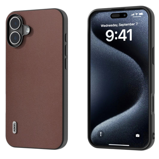 For iPhone 16 Plus ABEEL Genuine Leather Xiaoya Series Phone Case(Coffee) - iPhone 16 Plus Cases by buy2fix | Online Shopping UK | buy2fix