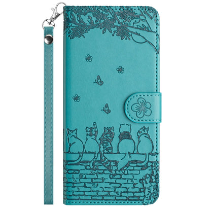 For iPhone 16 Pro Max Cat Embossing Pattern Leather Phone Case with Lanyard(Blue) - iPhone 16 Pro Max Cases by buy2fix | Online Shopping UK | buy2fix