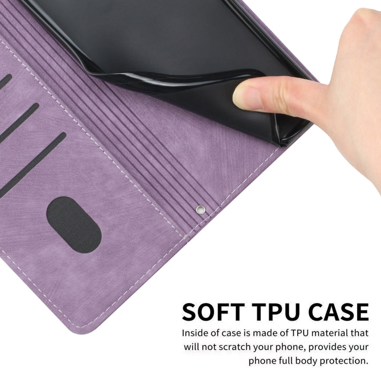 For Xiaomi 14 Skin Feel Stripe Pattern Leather Phone Case with Long Lanyard(Purple) - 14 Cases by buy2fix | Online Shopping UK | buy2fix