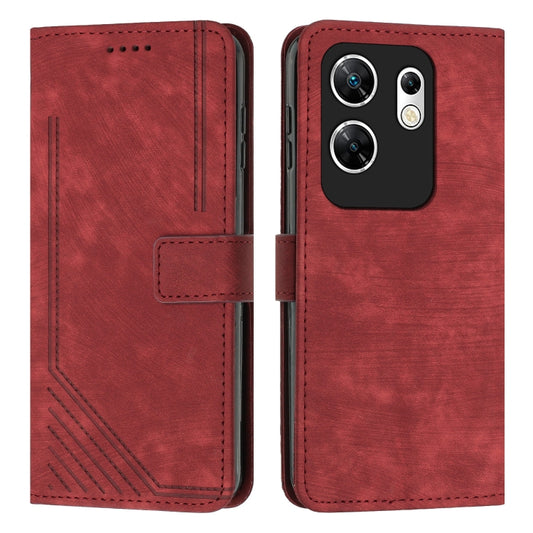 For Infinix Zero 30 4G Skin Feel Stripe Pattern Leather Phone Case with Lanyard(Red) - Infinix Cases by buy2fix | Online Shopping UK | buy2fix