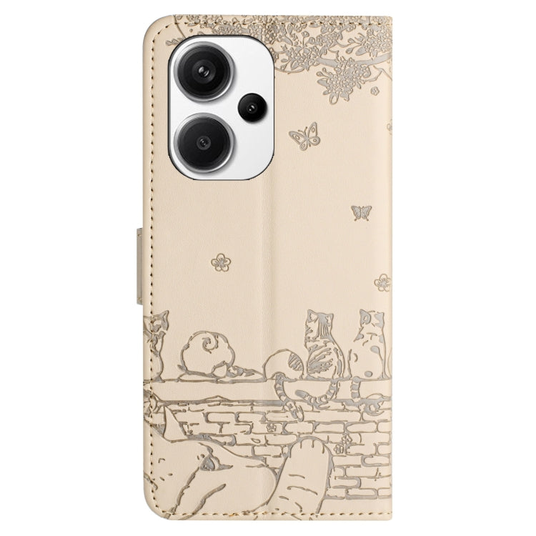 For Xiaomi Redmi Note 13 Pro+ Cat Embossing Pattern Leather Phone Case with Lanyard(Beige) - Note 13 Pro+ Cases by buy2fix | Online Shopping UK | buy2fix