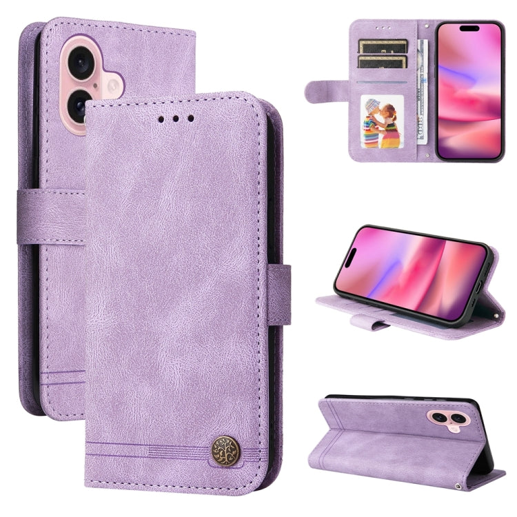 For iPhone 16 Skin Feel Life Tree Leather Phone Case(Purple) - iPhone 16 Cases by buy2fix | Online Shopping UK | buy2fix