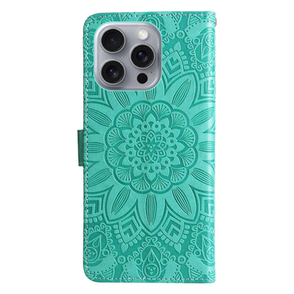 For iPhone 16 Pro Max Embossed Sunflower Leather Phone Case(Green) - iPhone 16 Pro Max Cases by buy2fix | Online Shopping UK | buy2fix