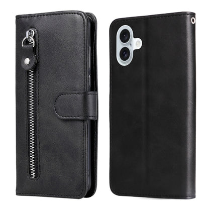 For iPhone 16 Plus Fashion Calf Texture Zipper Leather Phone Case(Black) - iPhone 16 Plus Cases by buy2fix | Online Shopping UK | buy2fix