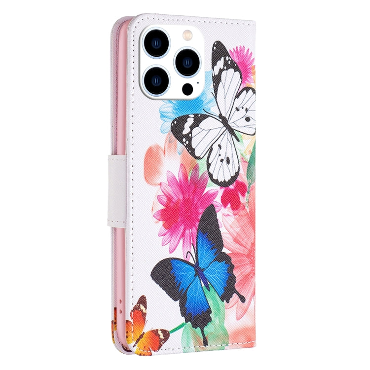 For iPhone 16 Pro Max Colored Drawing Pattern Leather Phone Case(Butterflies) - iPhone 16 Pro Max Cases by buy2fix | Online Shopping UK | buy2fix