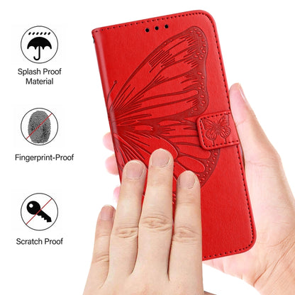 For iPhone 16 Pro Max Embossed Butterfly Leather Phone Case(Red) - iPhone 16 Pro Max Cases by buy2fix | Online Shopping UK | buy2fix