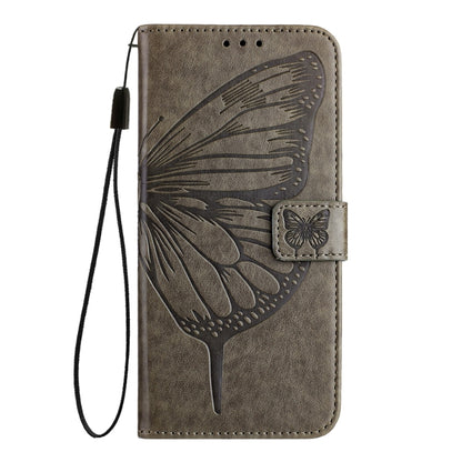 For iPhone 16 Pro Embossed Butterfly Leather Phone Case(Grey) - iPhone 16 Pro Cases by buy2fix | Online Shopping UK | buy2fix