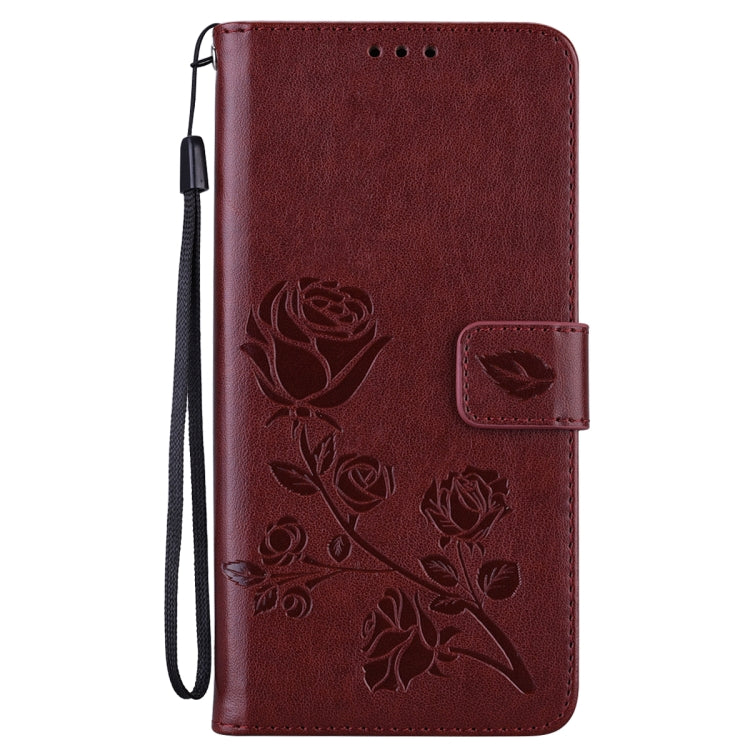 For Samsung Galaxy S24+ Rose Embossed Flip PU Leather Phone Case(Brown) - Galaxy S24+ 5G Cases by buy2fix | Online Shopping UK | buy2fix