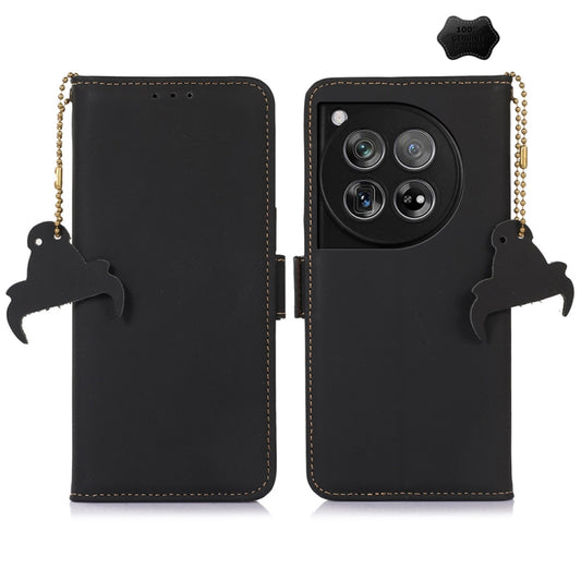 For OnePlus 12 Genuine Leather Magnetic RFID Leather Phone Case(Black) - OnePlus Cases by buy2fix | Online Shopping UK | buy2fix