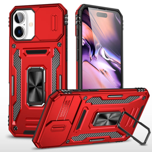 For iPhone 16 Armor PC + TPU Camera Shield Phone Case(Red) - iPhone 16 Cases by buy2fix | Online Shopping UK | buy2fix