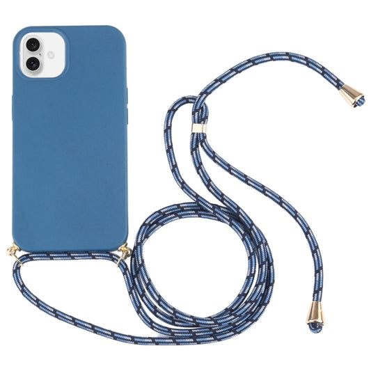 For iPhone 16 Plus Wheat Straw TPU Shockproof Phone Case with Neck Lanyard(Blue) - iPhone 16 Plus Cases by buy2fix | Online Shopping UK | buy2fix