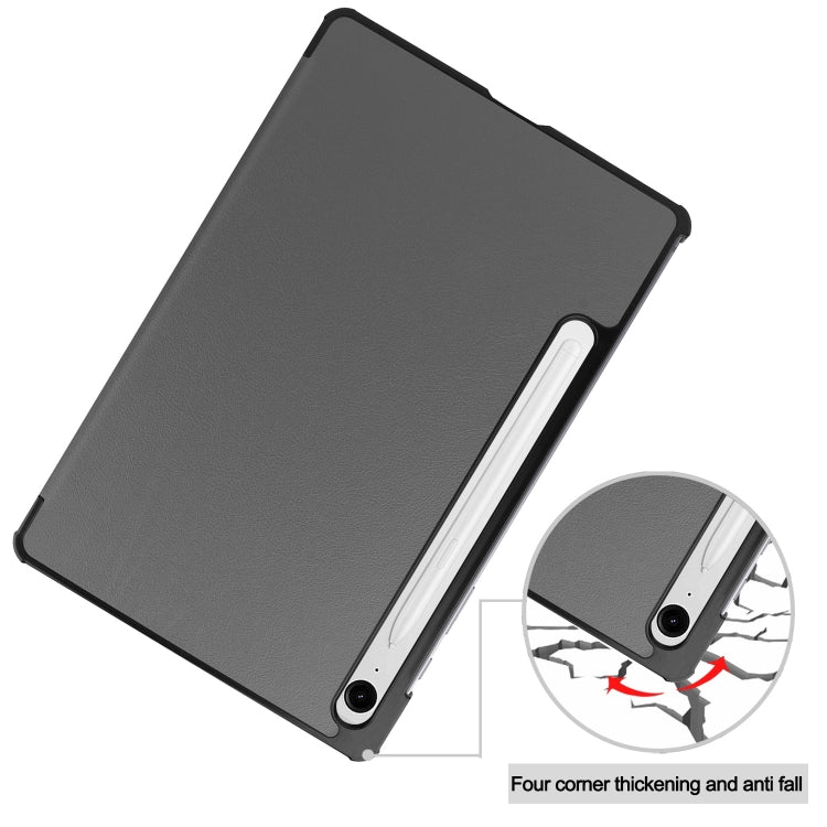 For Samsung Galaxy Tab S9 FE Custer Pure Color 3-Fold Holder Smart Leather Tablet Case(Grey) - Galaxy Tab S9 FE by buy2fix | Online Shopping UK | buy2fix