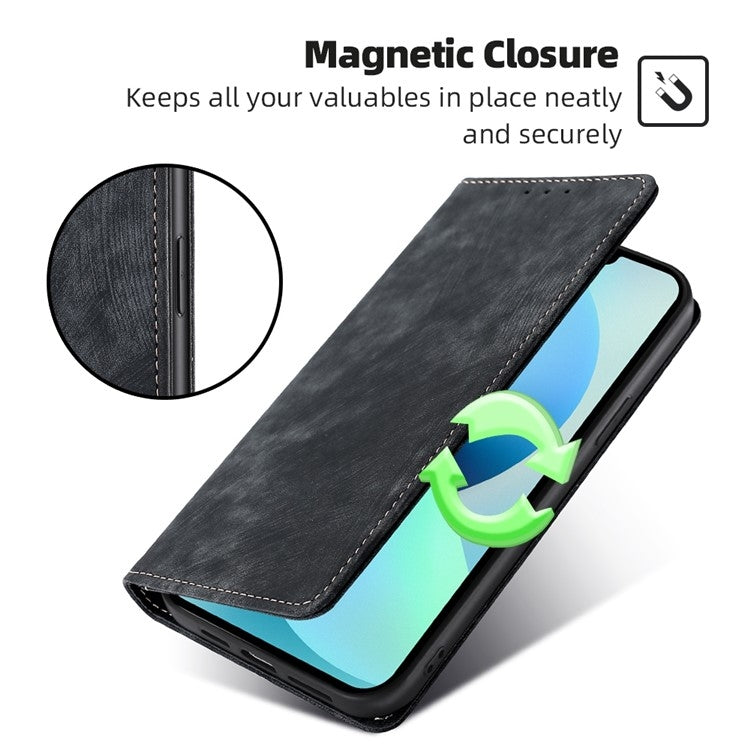 For vivo Y03 4G RFID Anti-theft Brush Magnetic Leather Phone Case(Black) - vivo Cases by buy2fix | Online Shopping UK | buy2fix