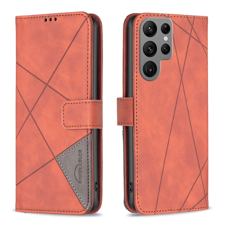 For Samsung Galaxy S24 Ultra 5G Magnetic Buckle Rhombus Texture Leather Phone Case(Brown) - Galaxy S24 Ultra 5G Cases by buy2fix | Online Shopping UK | buy2fix