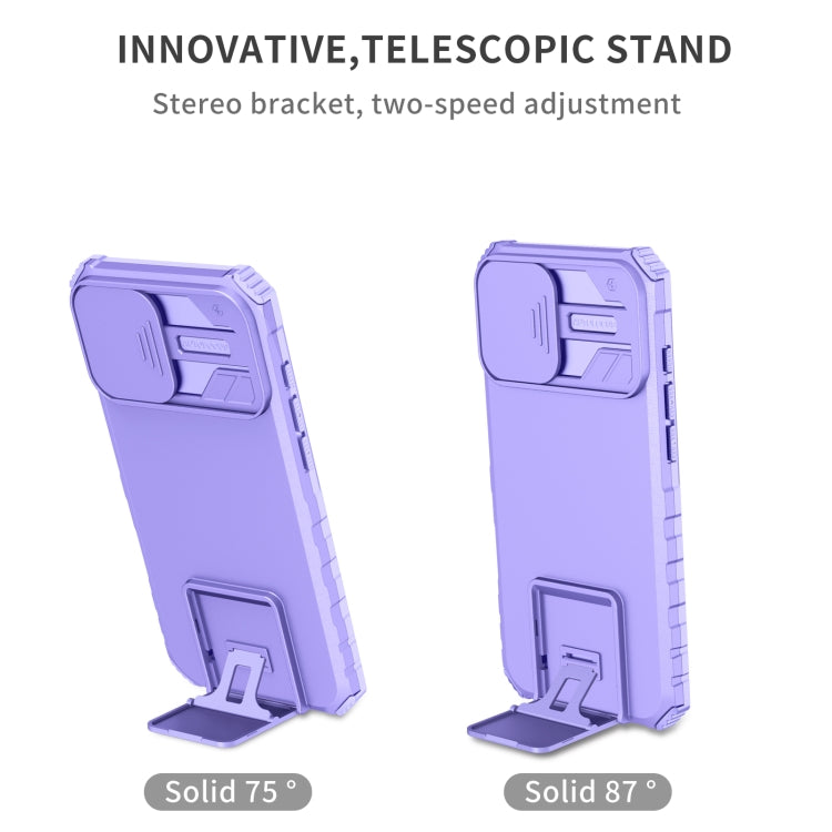 For iPhone 16 Plus Stereoscopic Holder Sliding Camshield Phone Case(Purple) - iPhone 16 Plus Cases by buy2fix | Online Shopping UK | buy2fix