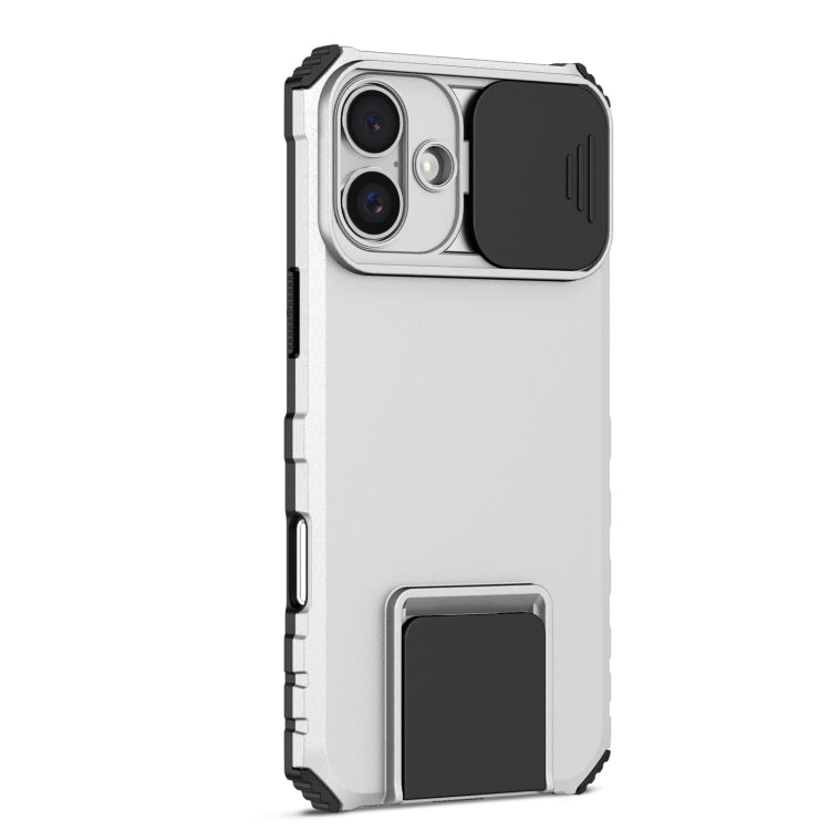 For iPhone 16 Stereoscopic Holder Sliding Camshield Phone Case(White) - iPhone 16 Cases by buy2fix | Online Shopping UK | buy2fix