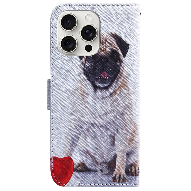 For iPhone 16 Pro Coloured Drawing Flip Leather Phone Case(Pug) - iPhone 16 Pro Cases by buy2fix | Online Shopping UK | buy2fix