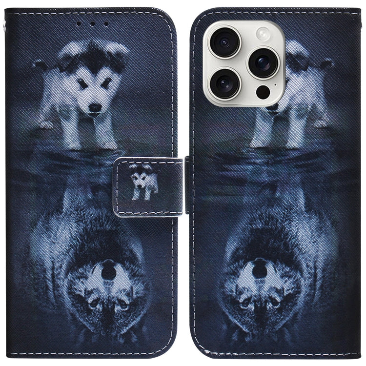 For iPhone 16 Pro Max Coloured Drawing Flip Leather Phone Case(Wolf and Dog) - iPhone 16 Pro Max Cases by buy2fix | Online Shopping UK | buy2fix