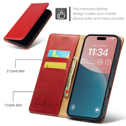 For iPhone 16 Pro Fierre Shann PU Genuine Leather Texture Phone Case(Red) - iPhone 16 Pro Cases by FIERRE SHANN | Online Shopping UK | buy2fix