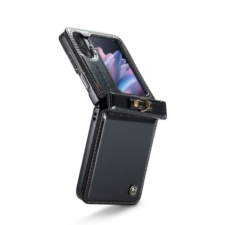 For OPPO Find N2 Flip CaseMe 003 Crazy Horse Texture Leather Phone Case with Ring Holder(Black) - OPPO Cases by CaseMe | Online Shopping UK | buy2fix