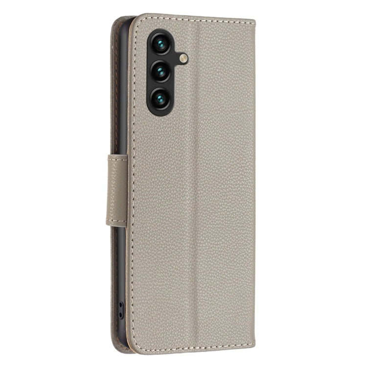 For Samsung Galaxy A35 Litchi Texture Pure Color Flip Leather Phone Case(Grey) - Galaxy Phone Cases by buy2fix | Online Shopping UK | buy2fix