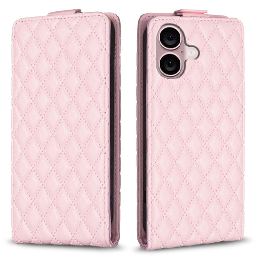 For iPhone 16 Plus Diamond Lattice Vertical Flip Leather Phone Case(Pink) - iPhone 16 Plus Cases by buy2fix | Online Shopping UK | buy2fix