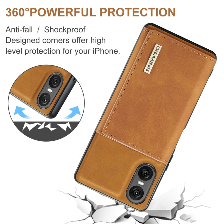 For Sony Xperia 10 VI DG.MING M1 Series 3-Fold Multi Card Wallet + Magnetic Phone Case(Brown) - Sony Cases by DG.MING | Online Shopping UK | buy2fix