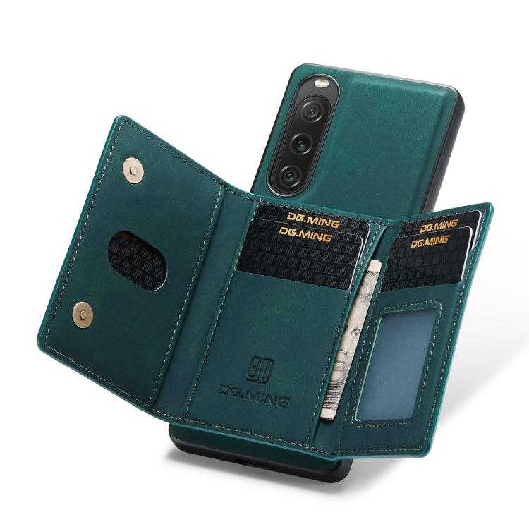 For Sony Xperia 10 V DG.MING M2 Series 3-Fold Multi Card Bag + Magnetic Phone Case(Green) - Sony Cases by DG.MING | Online Shopping UK | buy2fix