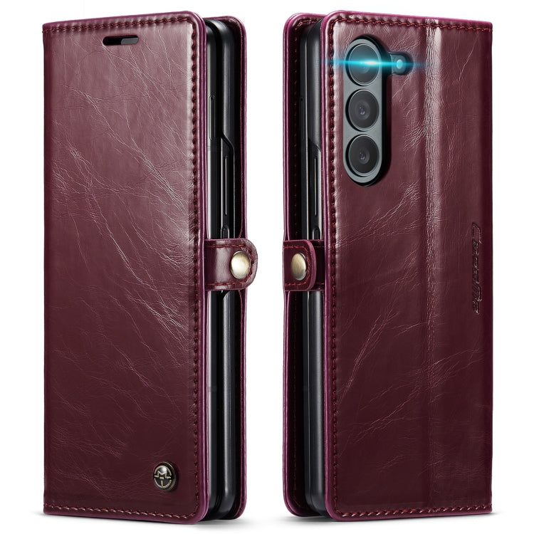 For Samsung Galaxy Z Fold5 CaseMe-003 PU + PC Business Style Crazy Horse Texture Leather Phone Case(Mulberry Red) - Galaxy Z Fold5 Cases by CaseMe | Online Shopping UK | buy2fix