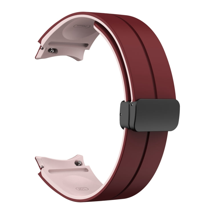 For Samsung Galaxy Watch 6 / 6 Classic Dual Color Magnetic Folding Buckle Silicone Watch Band(Wine Red+Pink) - Watch Bands by buy2fix | Online Shopping UK | buy2fix